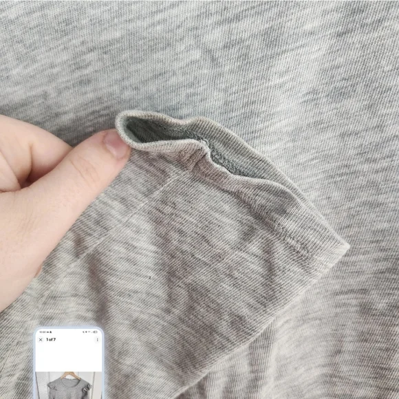 Frame Denim Women Large Heather Grey Ruffle Shoulder Long Sleeve Pullover Shirt - Picture 2 of 7